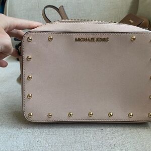Michael Kors Blush Sandrine Stud Crossbody with Gold Accents